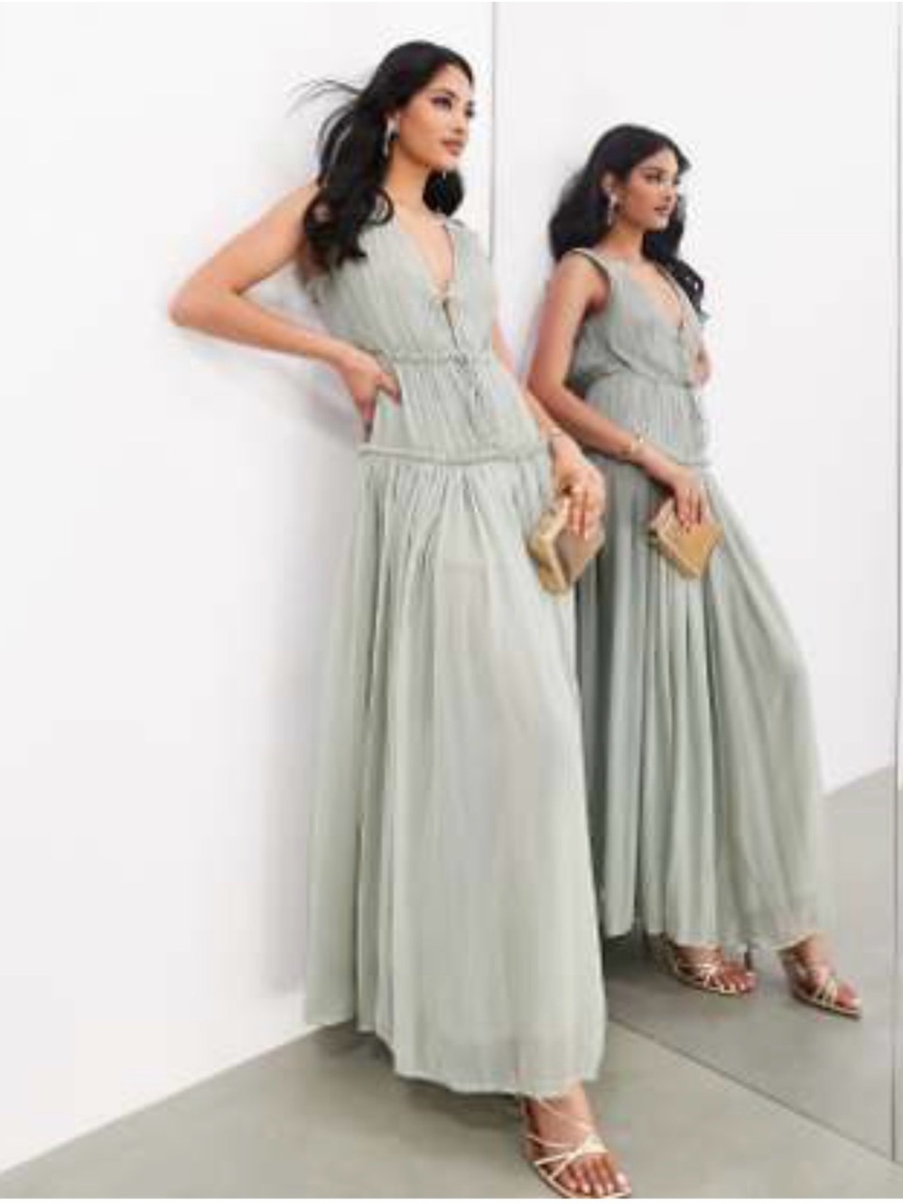 ASOS Sleeveless Sage Green Maxi Dress with V-Neck